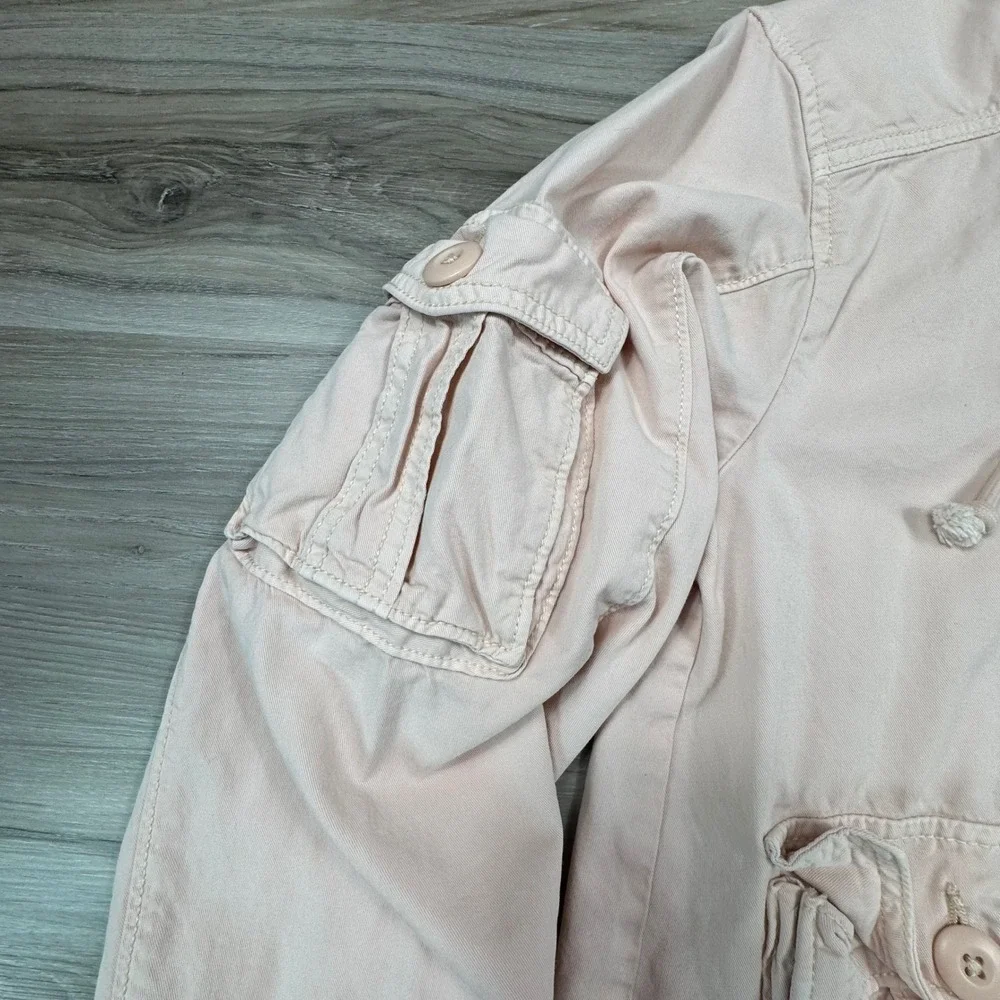 American Eagle Women's Utility Jacket S‎ Pink Cargo Military Hooded Coat
